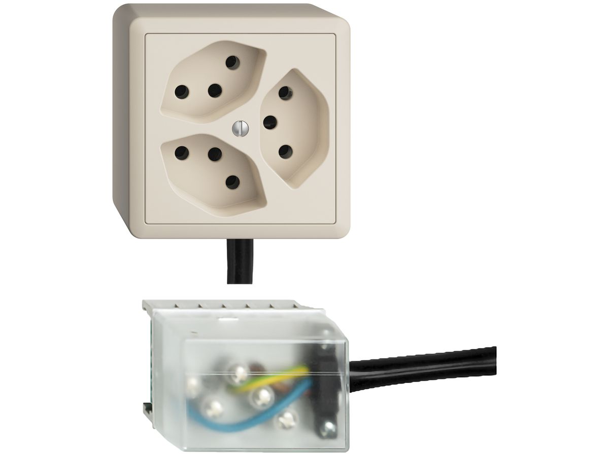 AP-Steckdose EDIZIOdue 3×T13 L2 Snap crema, für Flachkabel Powerbus