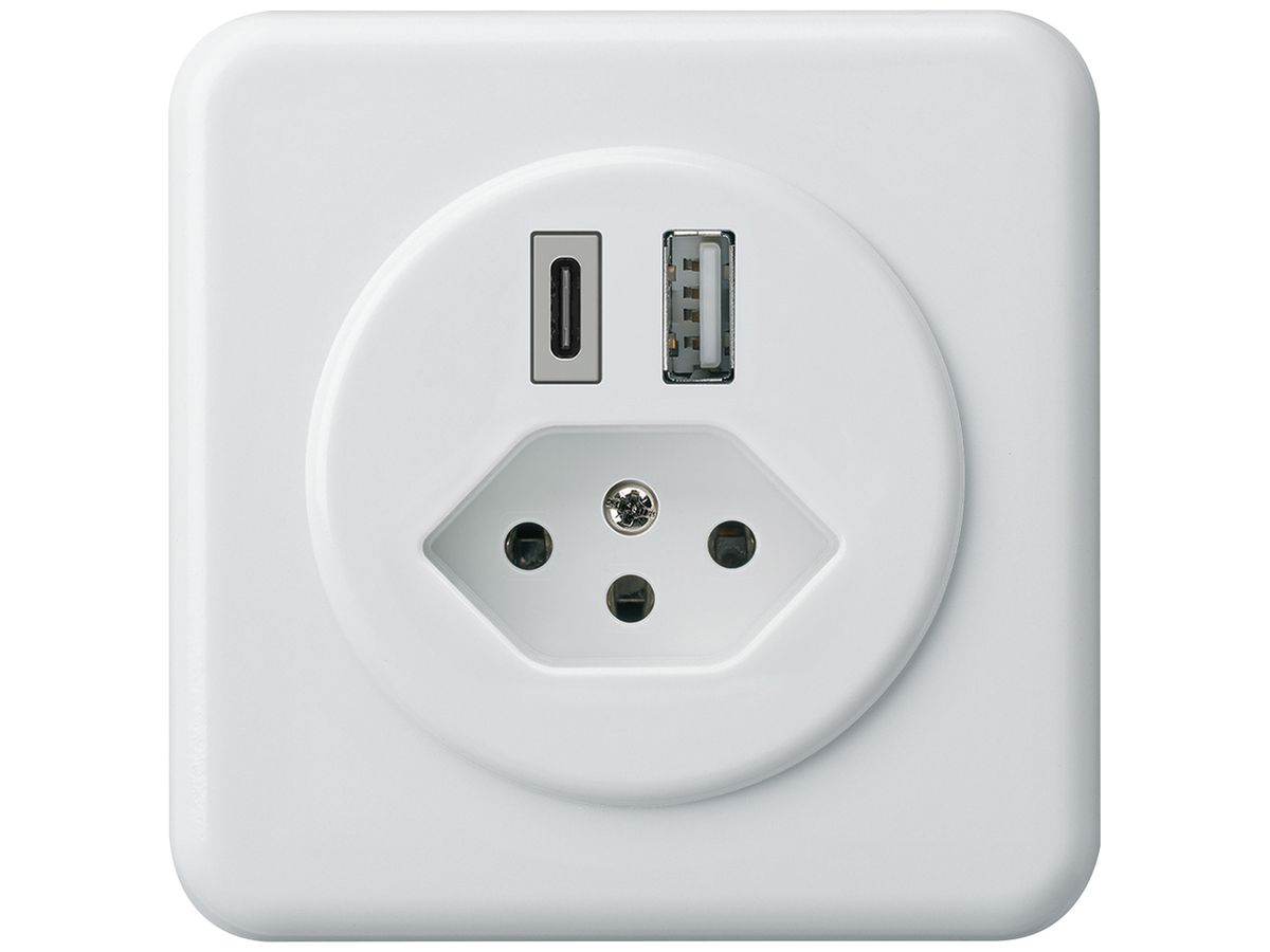 UP-USB-Ladesteckdose basico 18W PD 1×Typ A 1×Typ C Typ 13 m.Abdeck-&Befest. ws