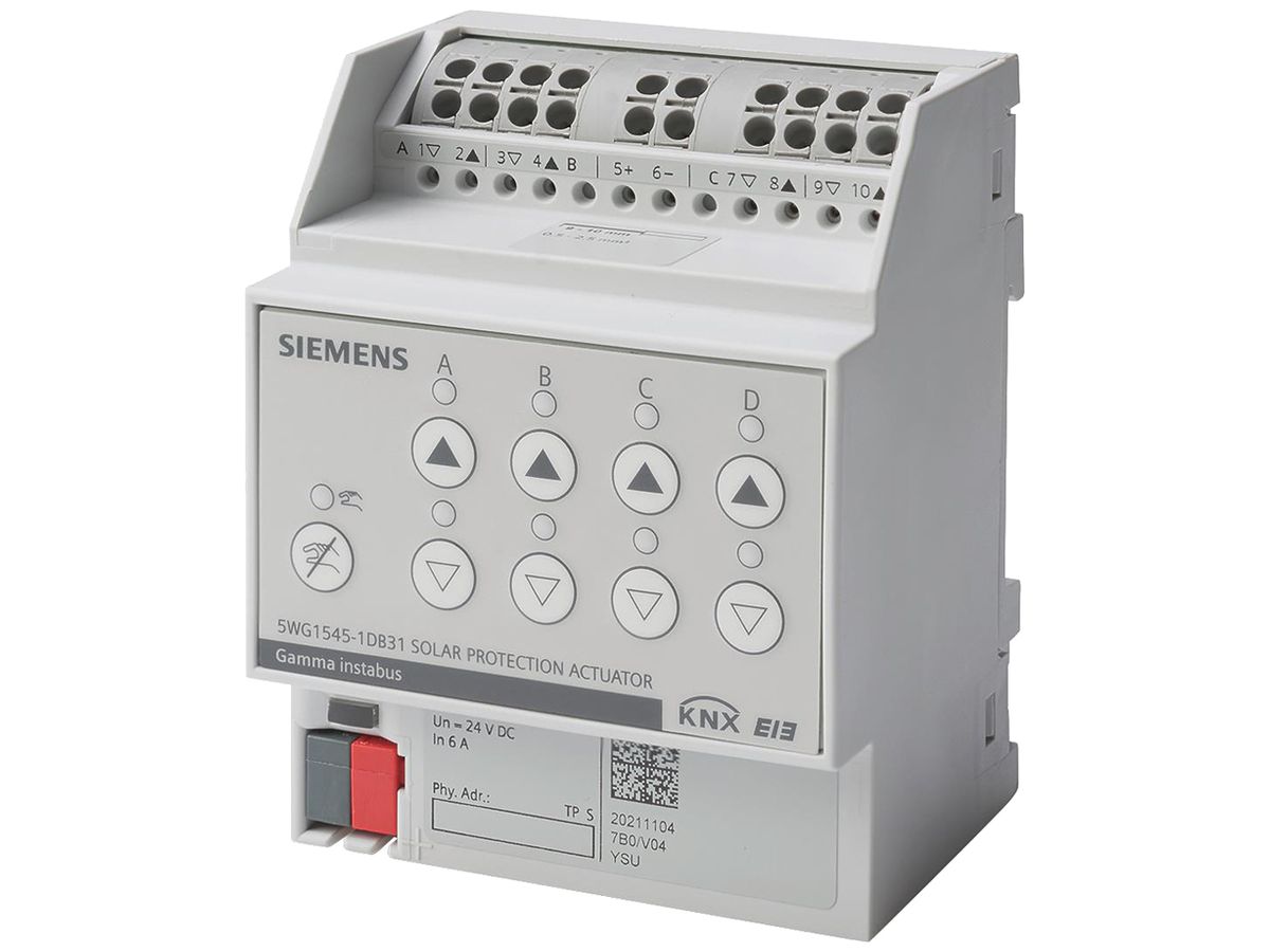 REG-KNX-Sonnenschutzaktor Siemens N 545D31, 4-Kanal 24VDC 6A