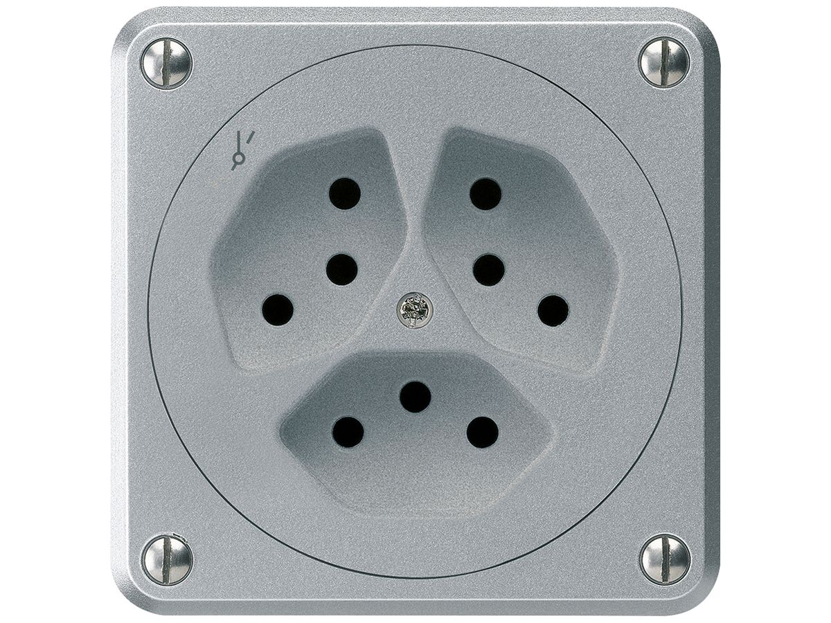 UP-Steckdose ROB 3×Typ 13/1 aluminium ohne Klappdeckel