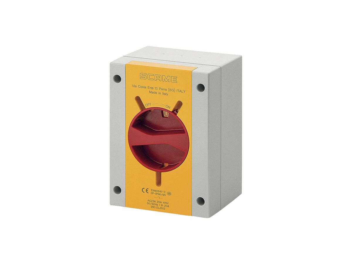 AP-Drehschalter Scame 20A 690V 0/4L Griff rt/gb 110×150×87mm IP66