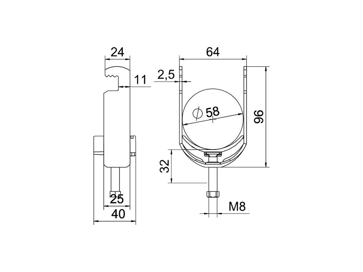 Schnellverleger BET 2056 F-Fuss Kunststoff 52…58mm 1×Kabel Stahl tfZn
