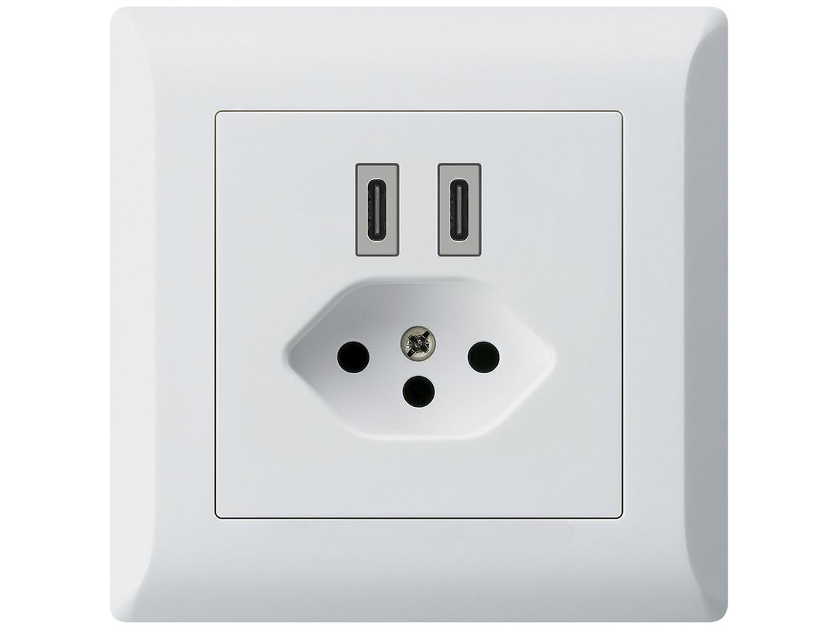 UP-USB-Ladesteckdose Hager kallysto.line C-C 20W+T13 5V 92×92mm weiss