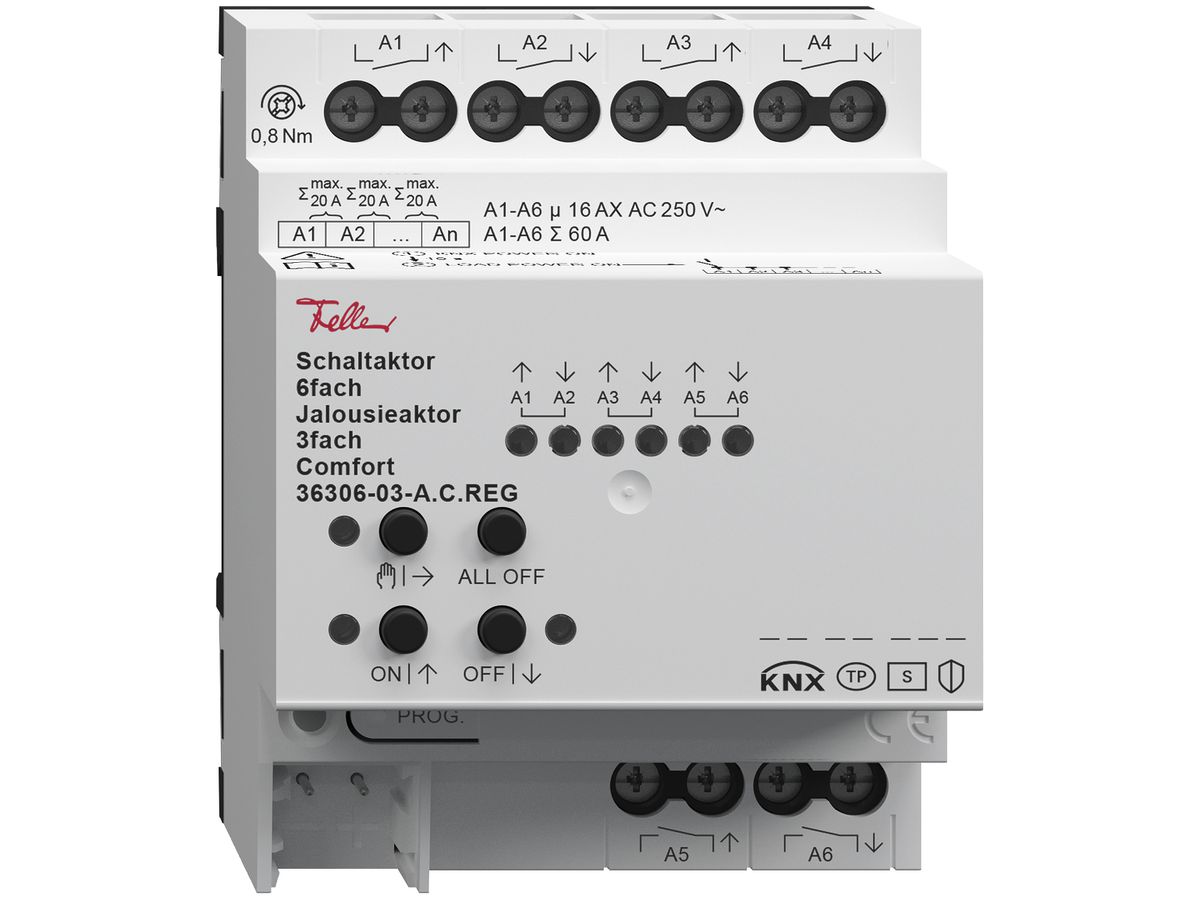 REG-Schaltaktor 6-fach/Jalousieaktor 3-fach Comfort, 4mA, 250V, 16A, 4TE