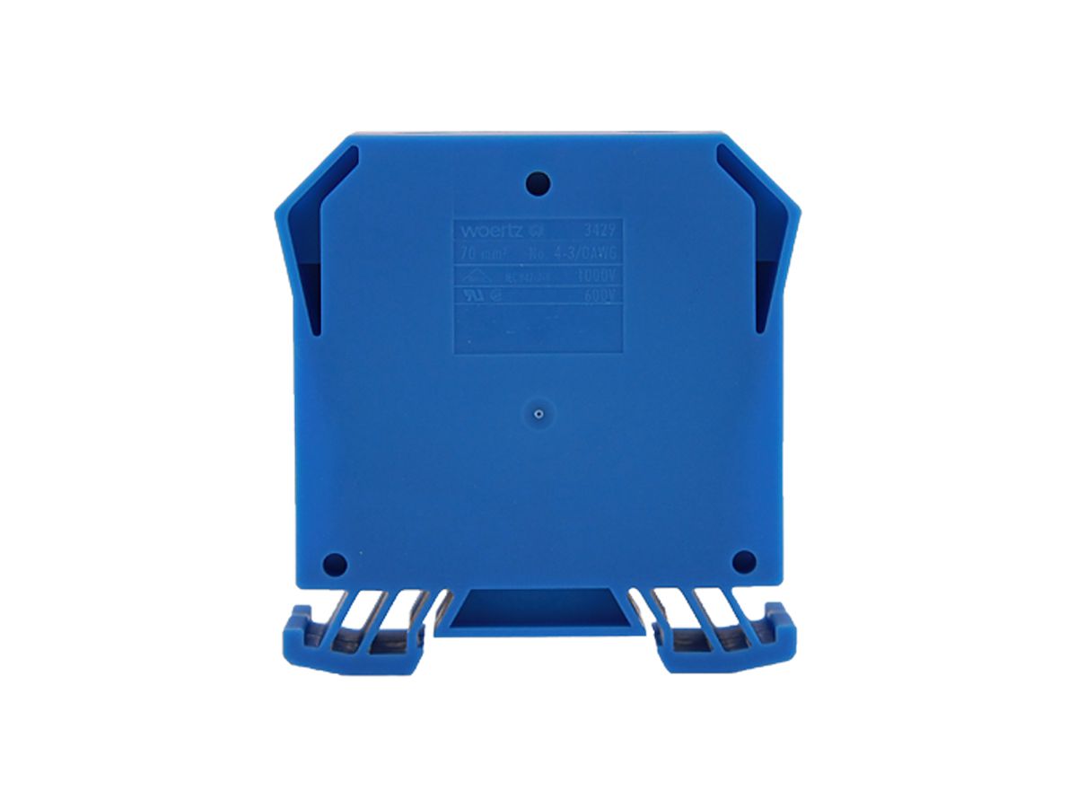 Durchgangs-Reihenklemme Woertz Ex 35…70mm² 192A 1000V Schraubansch.2×1 TH35 blau