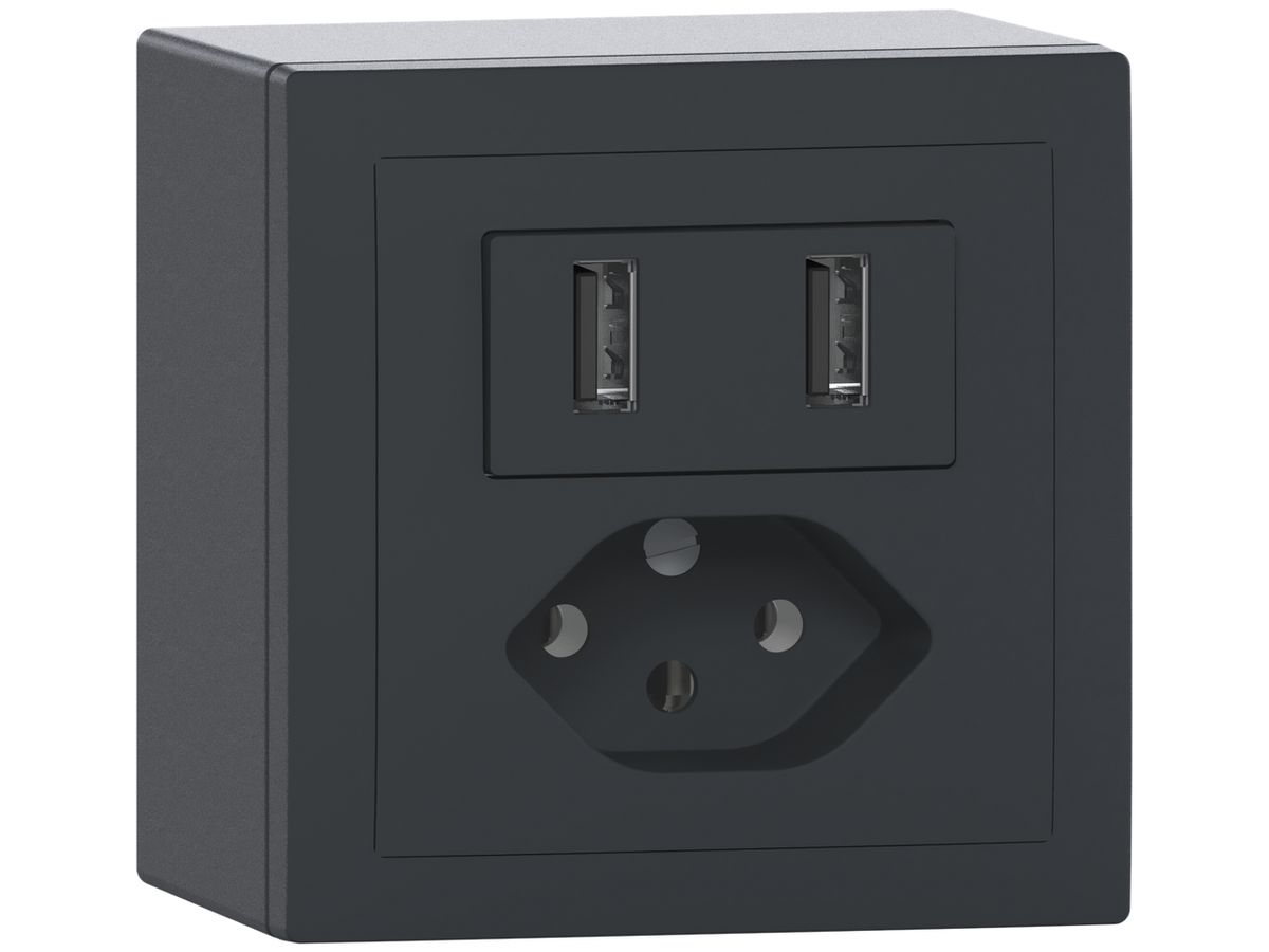 AP-USB Ladesteckdose mit T13 SIDUS 240V max.2400mA anthrazit