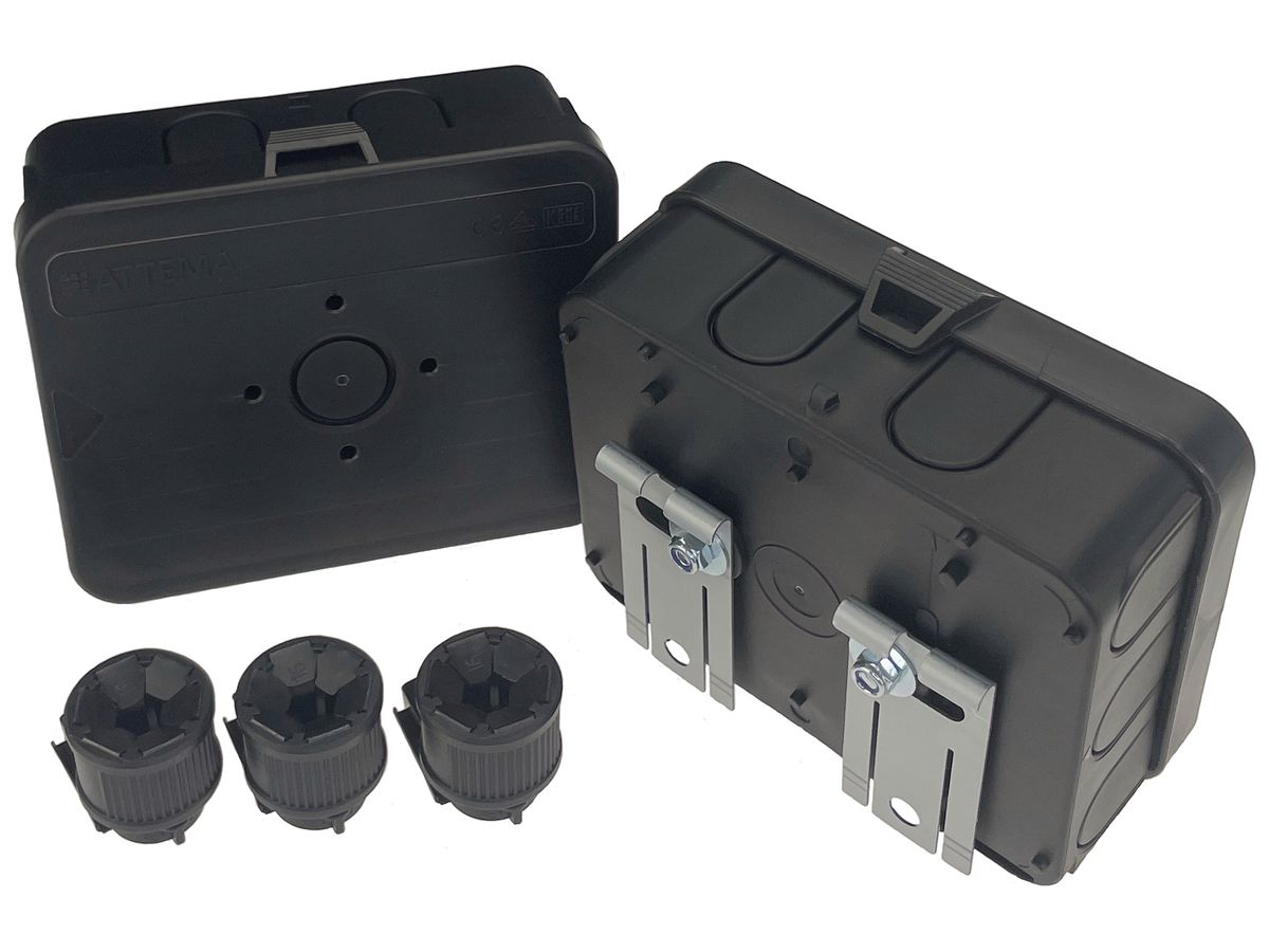 AP-Abzweigdose e-intec EasyFix Gitter 120×95×50mm IP40 schwarz