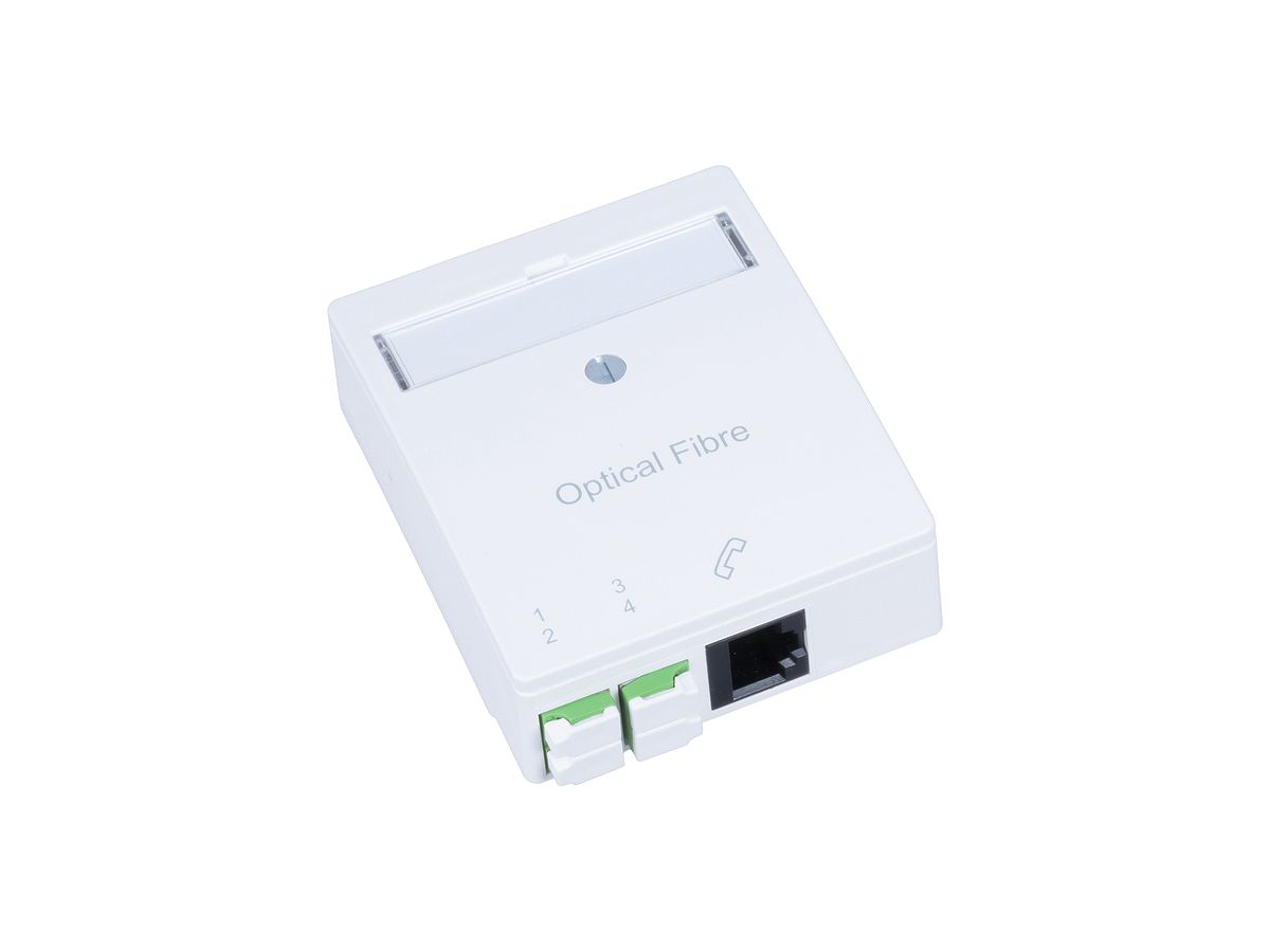 UP-LWL-Anschlussdose R&M, 2×LC/d APC SM + 1×RJ45 8P, 60×60mm, weiss
