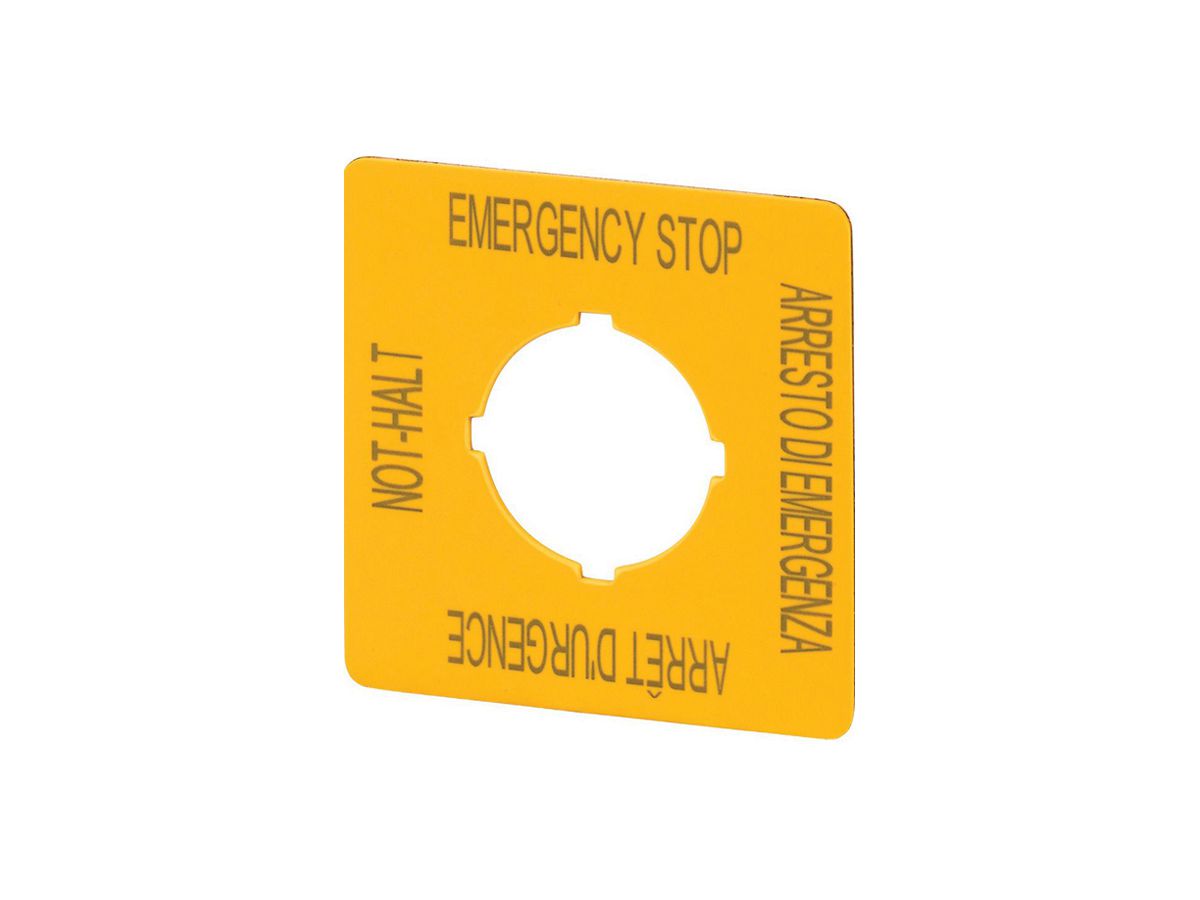 Bezeichnungsschild Eaton M22-XYK11 Not-Aus quadratisch 50mm gelb