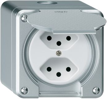 AP-Steckdose robusto 2×Typ 13 aluminium