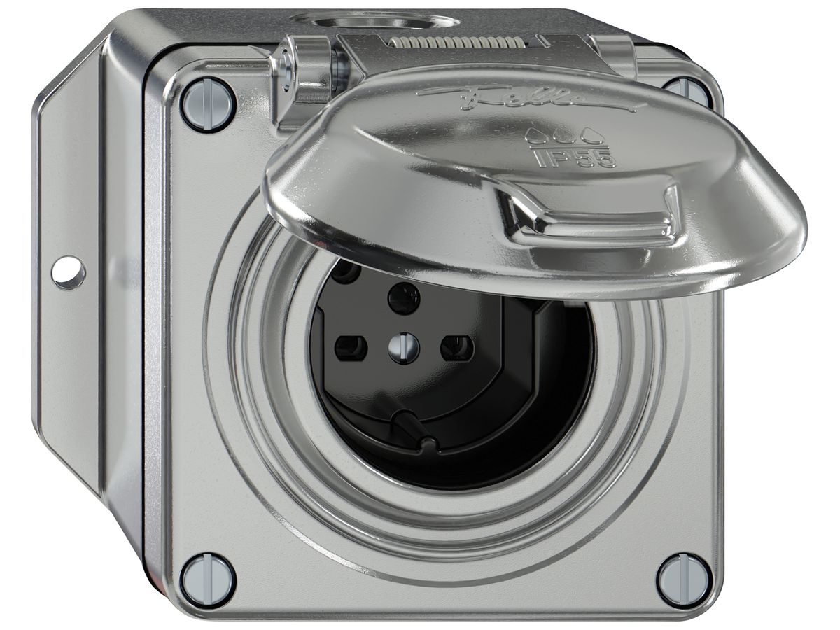 AP-Steckdose ELEMENT SNAPFIX® 1×Typ 15 10A 440V mit Klappdeckel IP55 alu