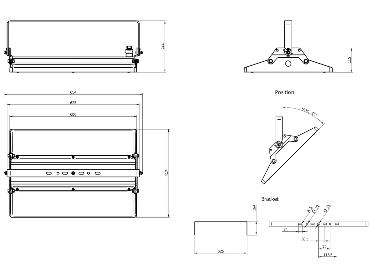 LED-Hallenstrahler GentleSpace BR 142W 25000lm 840 IP65 WB DALI 417×654