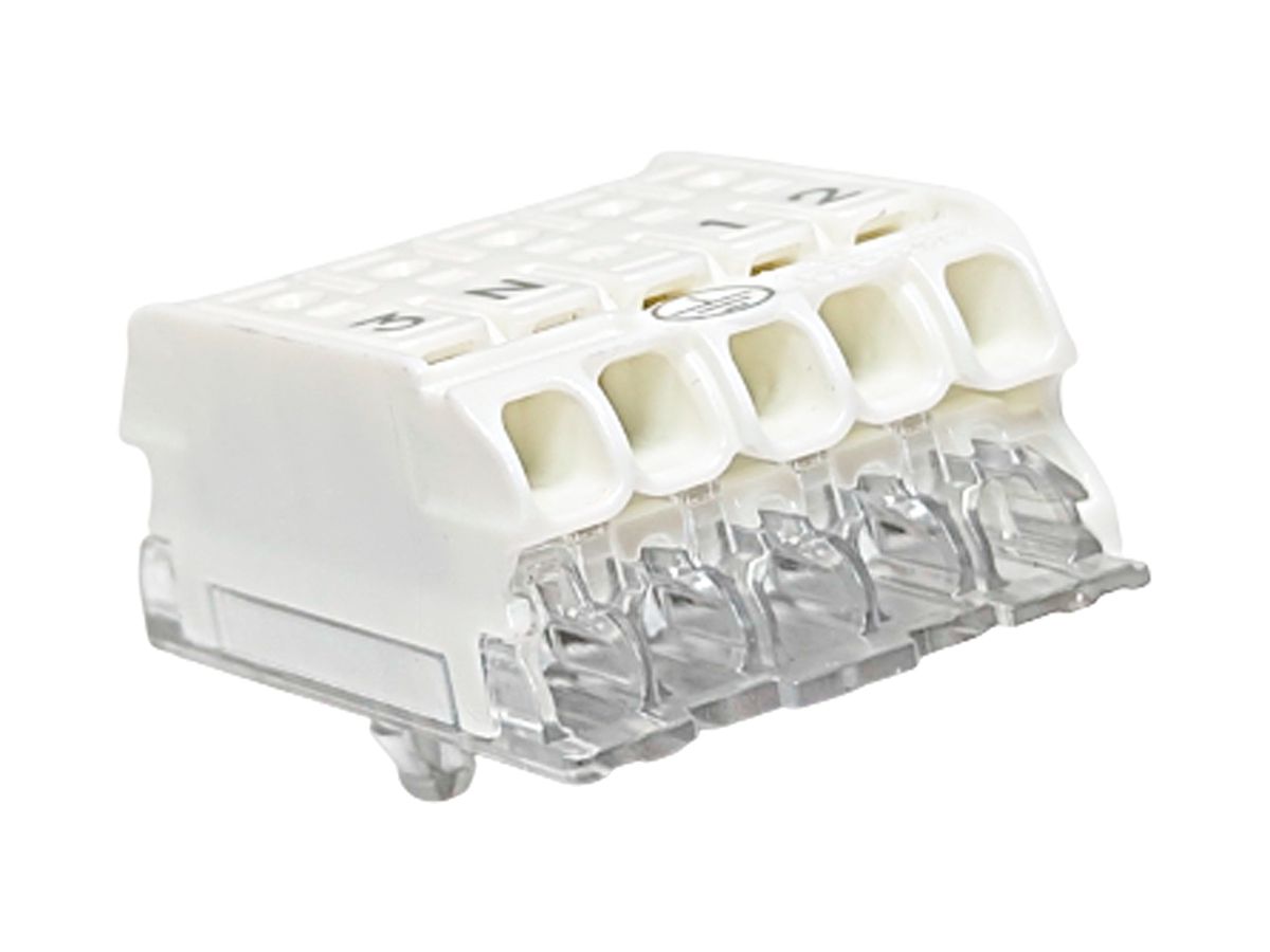 Verbindungsklemme 5P 0.5…2.5mm² "3/N/ERDE/1/2" 24A 450V ws/tr