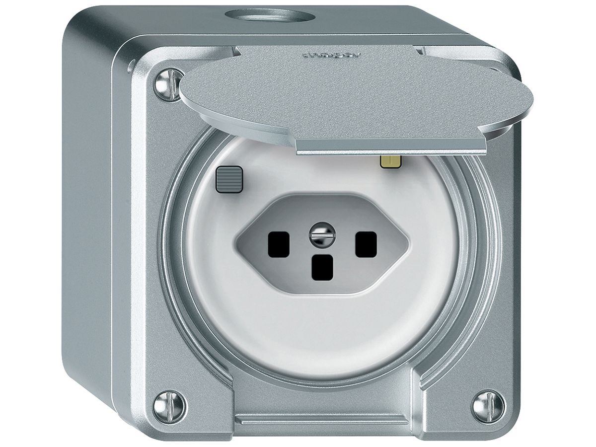 AP-Steckdose FI robusto 1×T13 30mA 10A 250V 86×86mm IP21 Aluminium