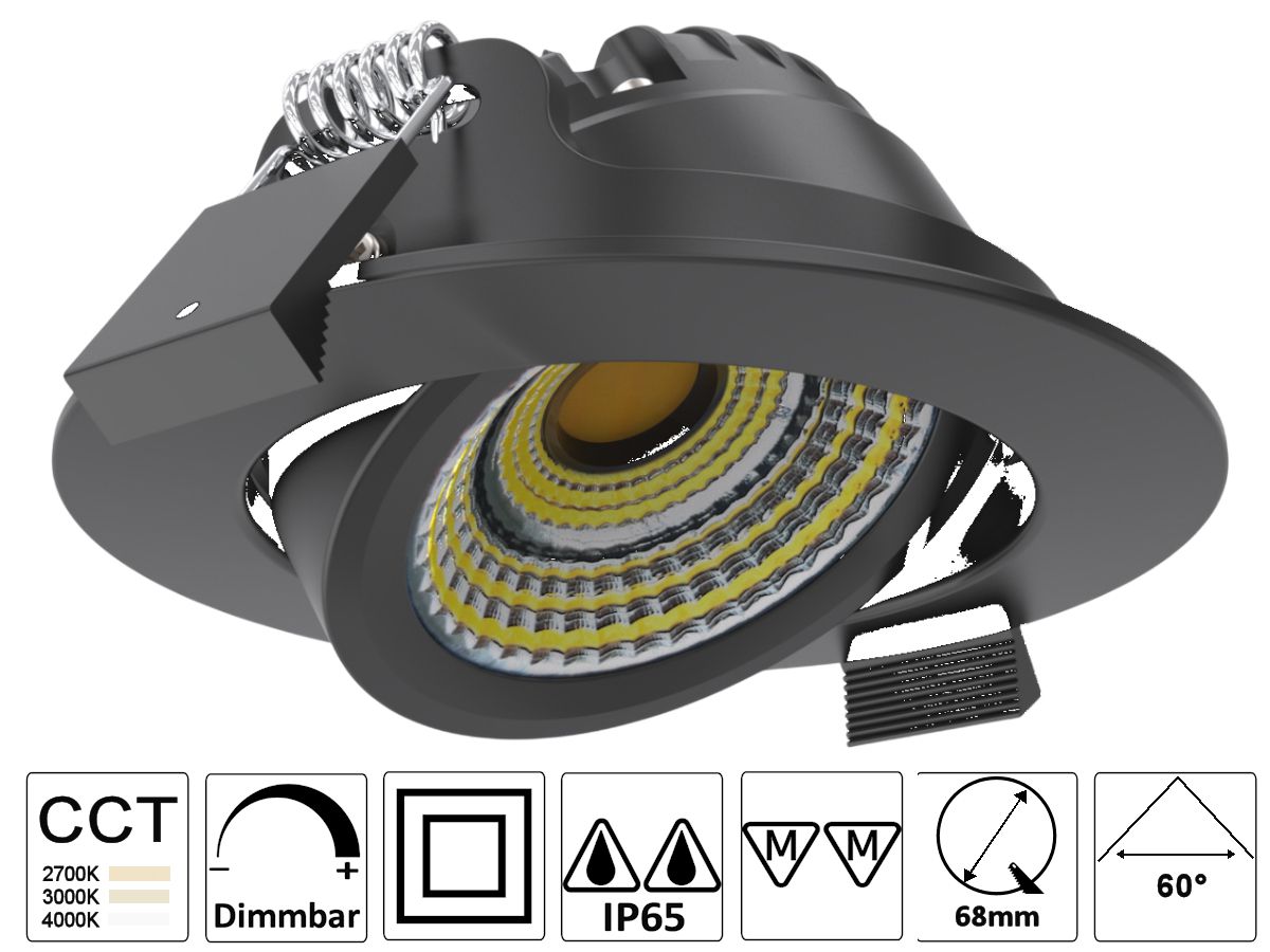 EB-LED Spot MILO 5W/8W sz 3CCT IP65 - 100lm/W,2700/3000/4000K,dimmbar,68-75mm