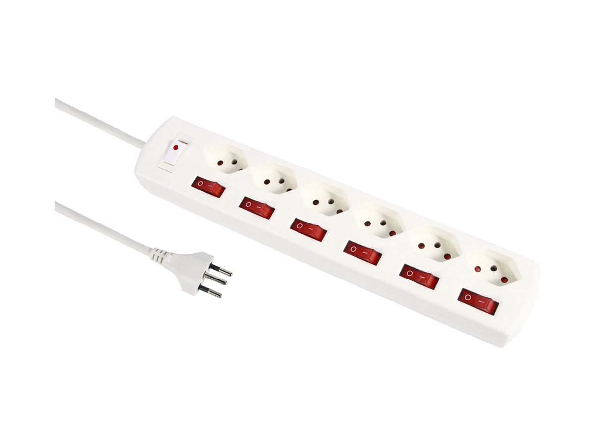 Steckdosenleiste 10A m.Ein-/Ausschalter 6×T13 weiss