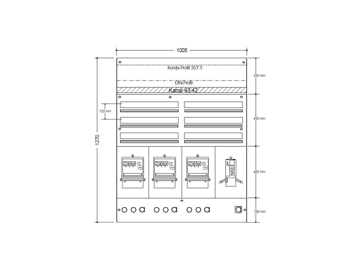 AP-Zählerverteiler HAG 3Z 1NKE 2×3R/150 Module 1005×1270×97mm