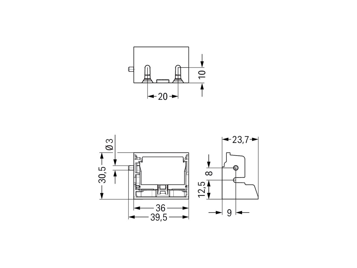 Befestigungsadapter WAGO o.Zugentlastung für 10×4mm² seitlich bl