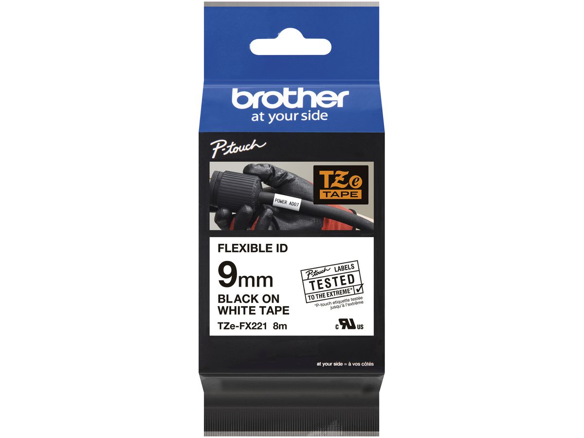 Schriftbandkassette Brother TZe-FX221 Flex 9mm×8m, weiss/schwarz
