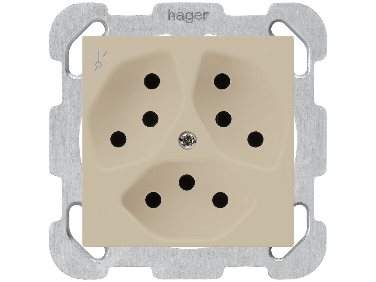 UP-Steckdose kallysto 3×T13/1S beige mit Befestigungsplatte
