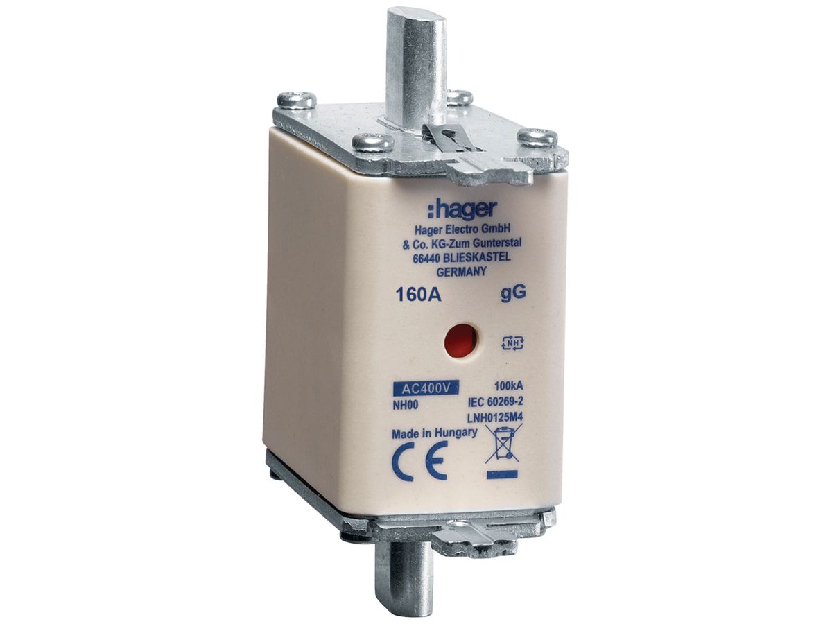 NH-Sicherung Hager DIN00 400VAC 160A gG/gL Doppelkennmelder rostgeschützt