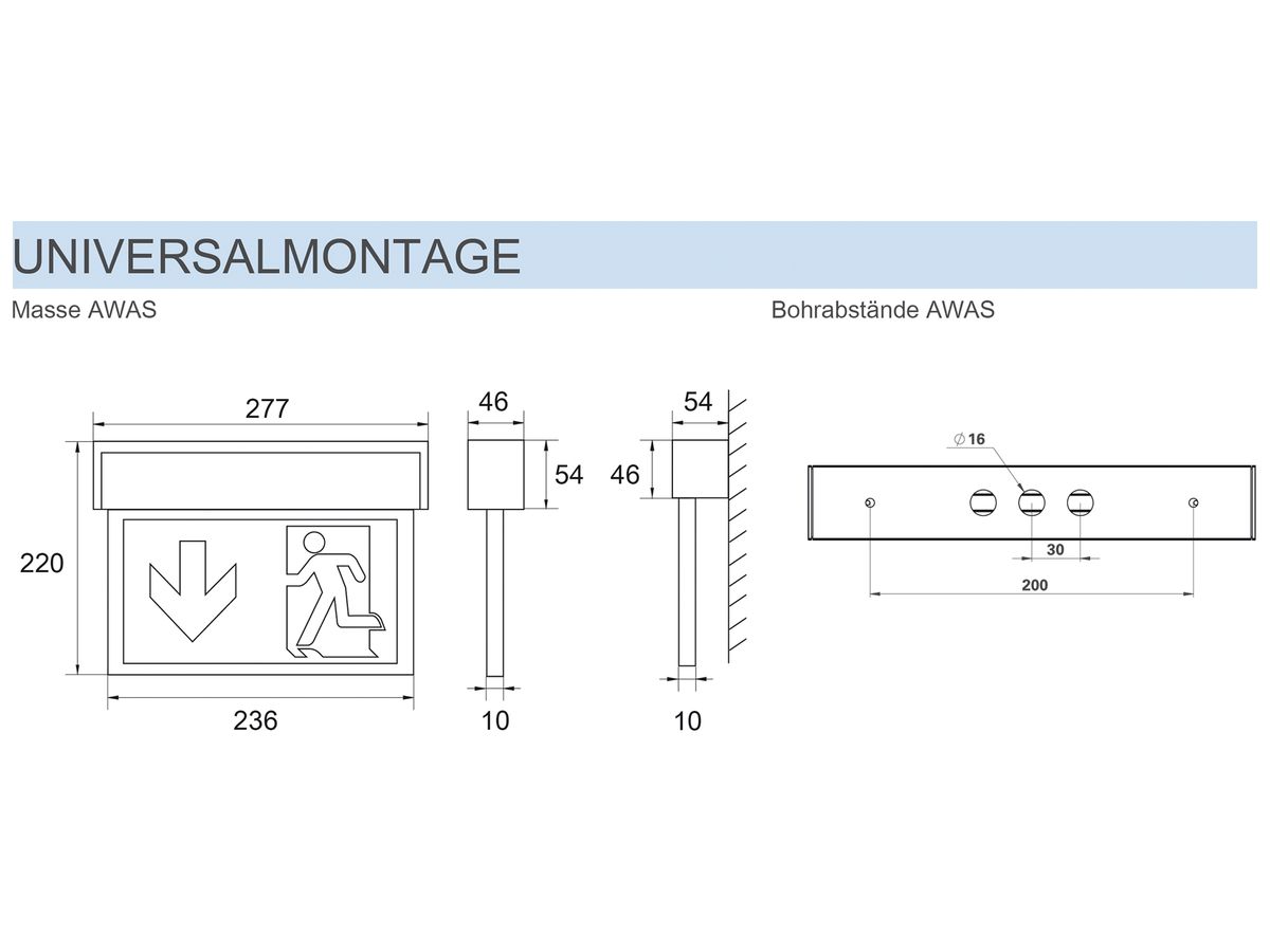 AP-LED-Rettungszeichenleuchte AWAS-U-013-AT 4W 272×220×40mm 3h