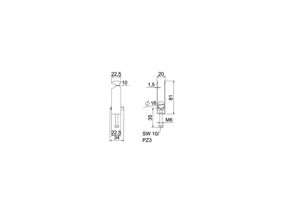 Schnellverleger BET 2056 H-Fuss Kunststoff 12…16mm 3×Kabel Stahl tfZn