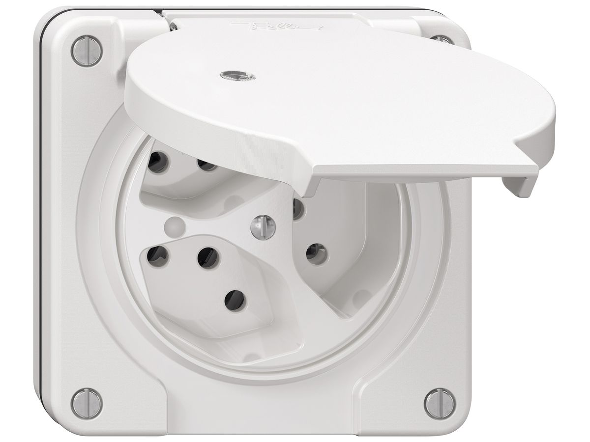 UP-Steckdose NEVO SNAPFIX® 3×T13 10A 250V beleuchtet 87×87×32mm IP21 ws