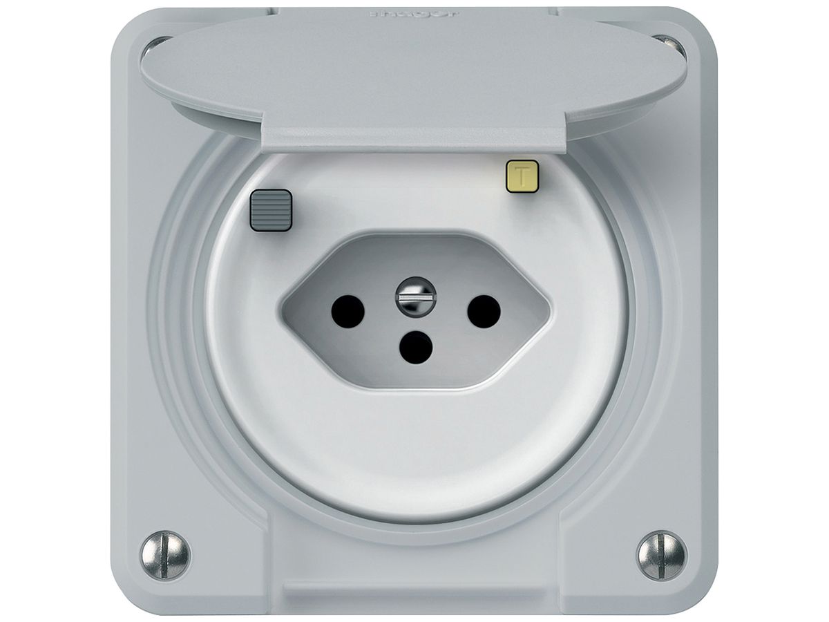 Steckdose FI robusto 1×T13 30mA 10A 250V 86×86mm IP21 grau