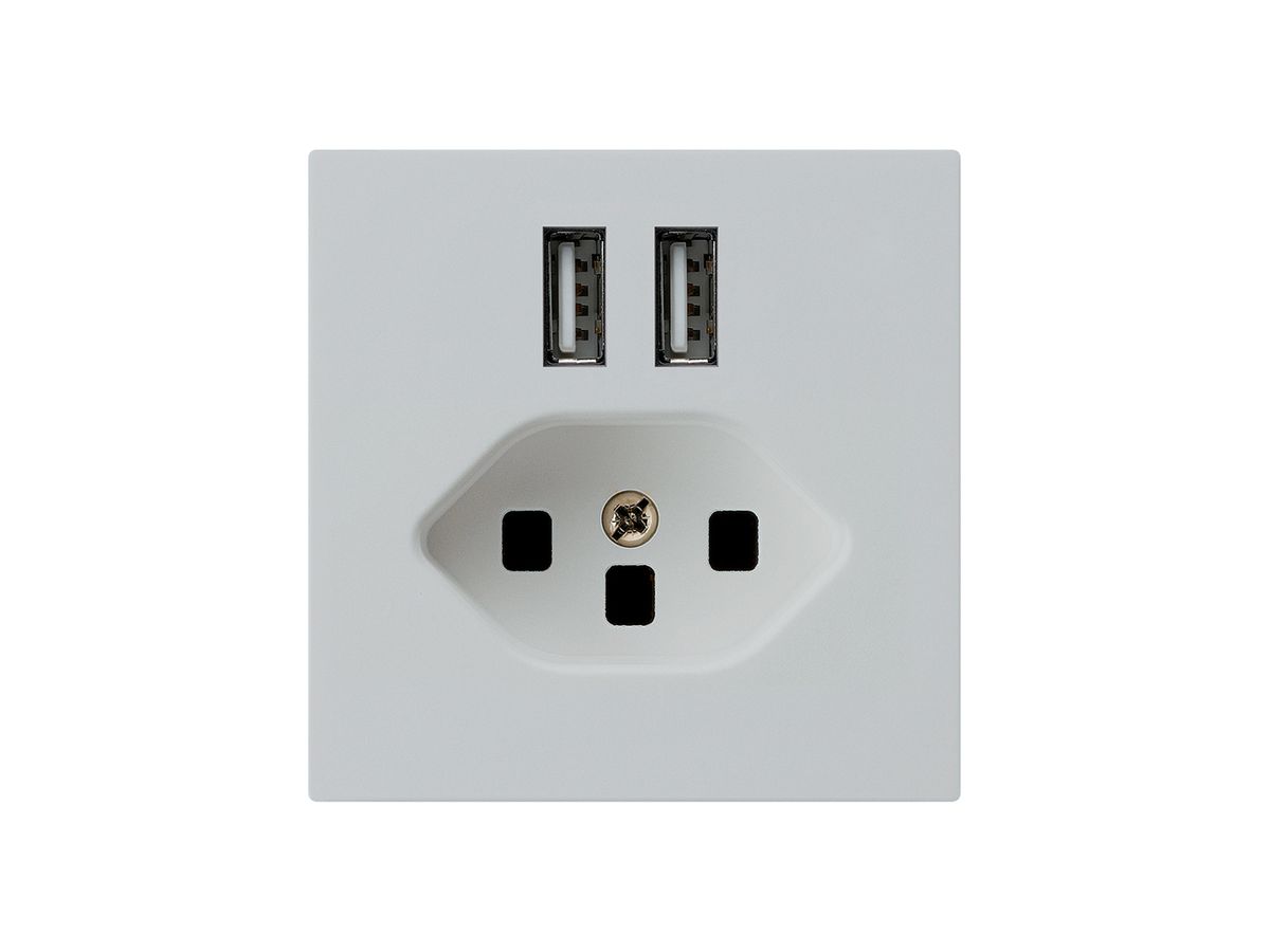 Steckdose 2×USB & T23 kallysto A 2400mA hellgrau