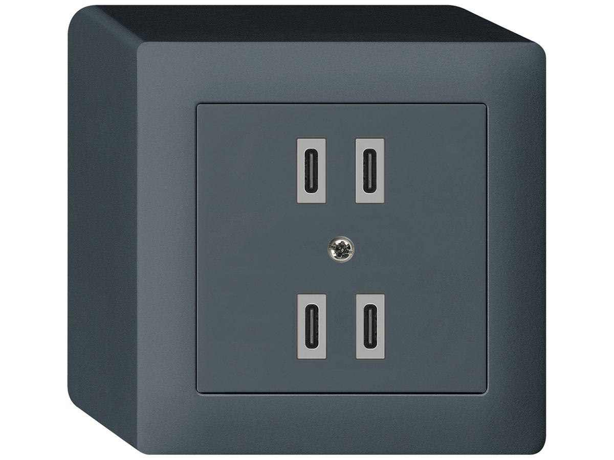 AP-USB-Ladesteckdose Hager kallysto 2×C-C 2×20W oder 4×10W 5V 86×86mm anthrazit