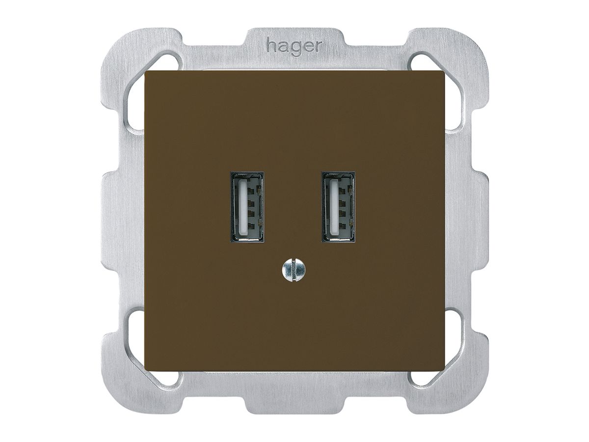 UP-USB-Ladesteckdose Hager kallysto B 240V 2400mA braun