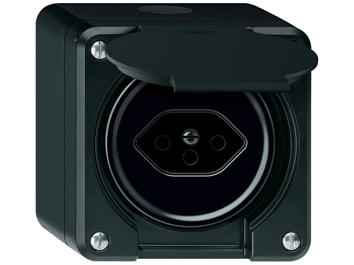 AP-Steckdose robusto 1×T13 10A 250V 86×86mm IP21 schwarz