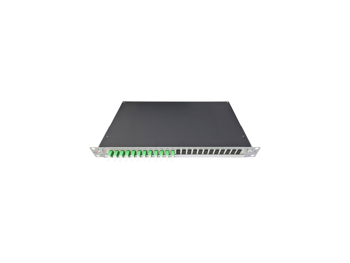 Spleissbox 19" Dätwyler OV-CH 12×LSH/APC grün OS2 vertikal 1HE Silber