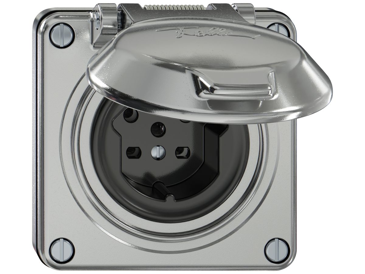 UP-Steckdose ELEMENT SNAPFIX® 1×Typ 15 10A 440V mit Klappdeckel IP20 alu