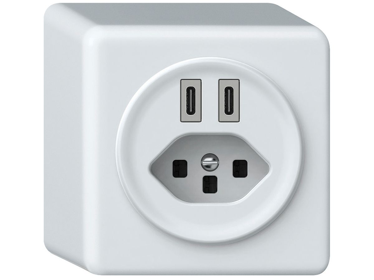 AP-USB-Ladesteckdose origin 2×USB-C 3000mA 5V mit Typ 23 weiss