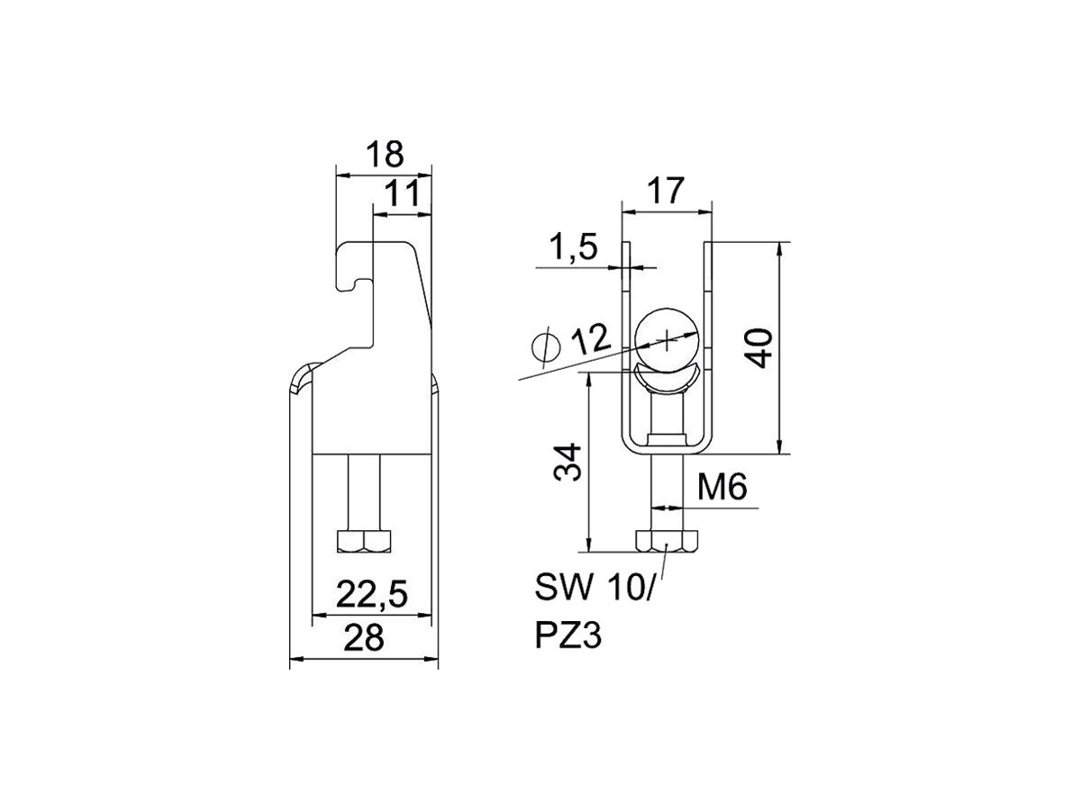 Schnellverleger BET 2056 U-Fuss Metall 8…12mm 1×Kabel A4 1.4571