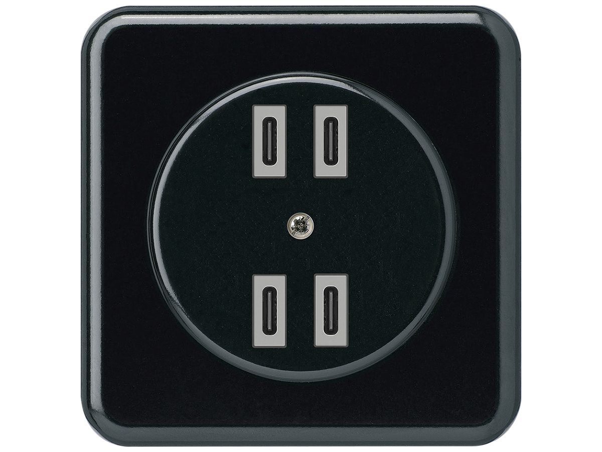 UP-USB-Ladesteckdose Hager basico 2×C-C 2×20W oder 4×10W 5V 86×86mm schwarz