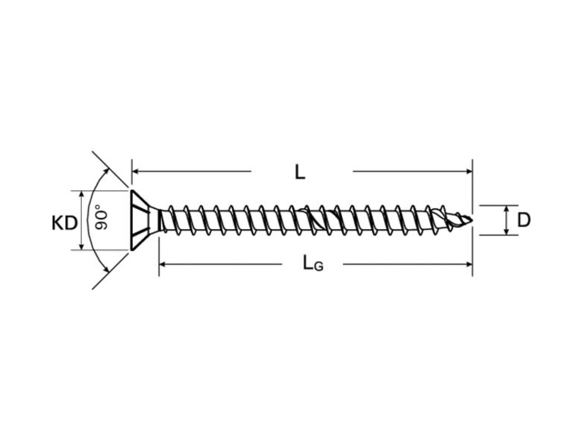 Senkkopf-Spanplattenschraube FERRONORM T10 3.5×20mm verzinkt ohne Schaft