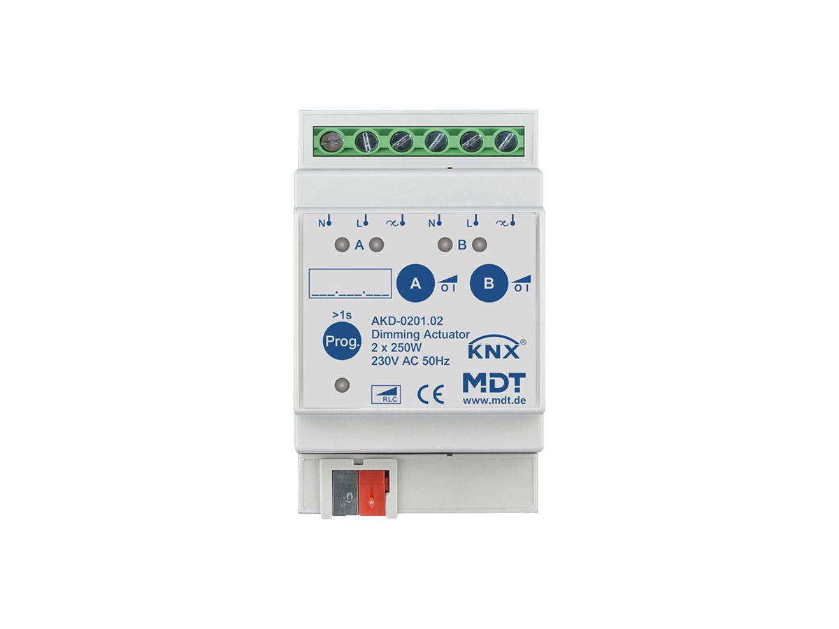 REG-Dimmaktor KNX MDT AKD-0201.02 2-Kan 2…250W 230VAC 3TE