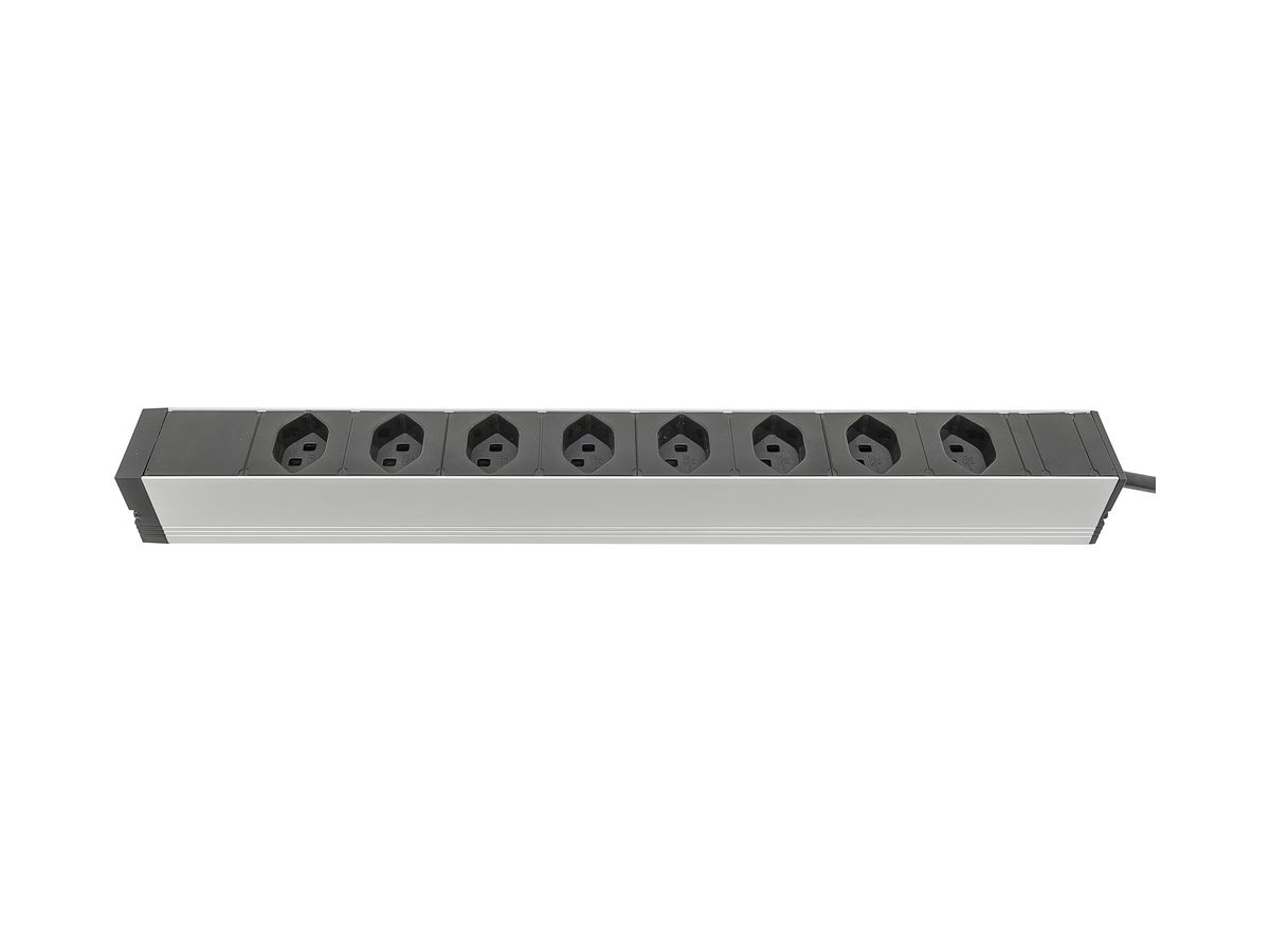 Steckdosenleiste STEBA ALU PROfil 19" 1HE 8×T23, mit Kabel 3m T23, 16A schwarz