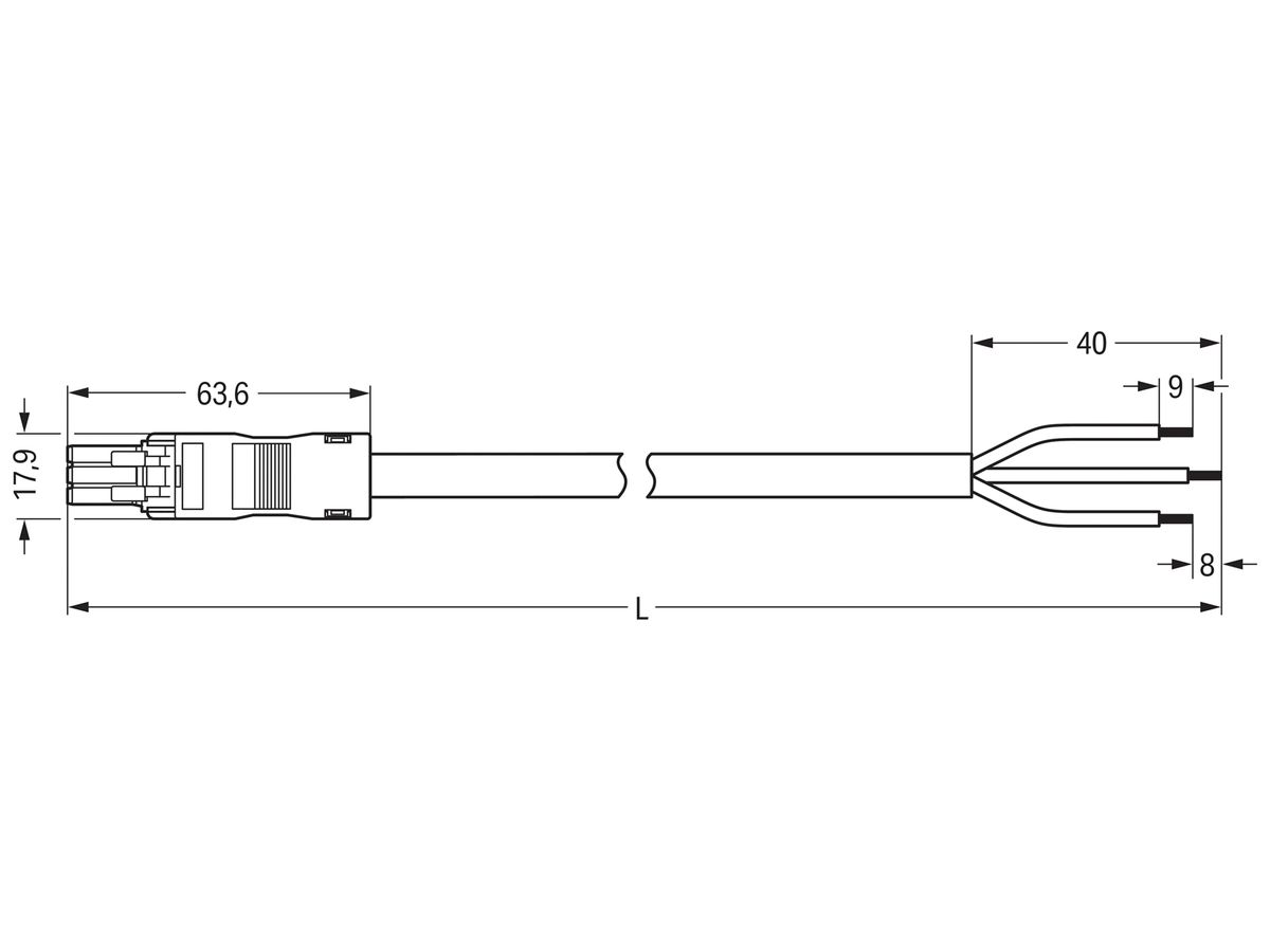Anschlussleitung WAGO 3×1.5mm² 16A 250V 1m Cod.A Buchse-freies Ende schwarz