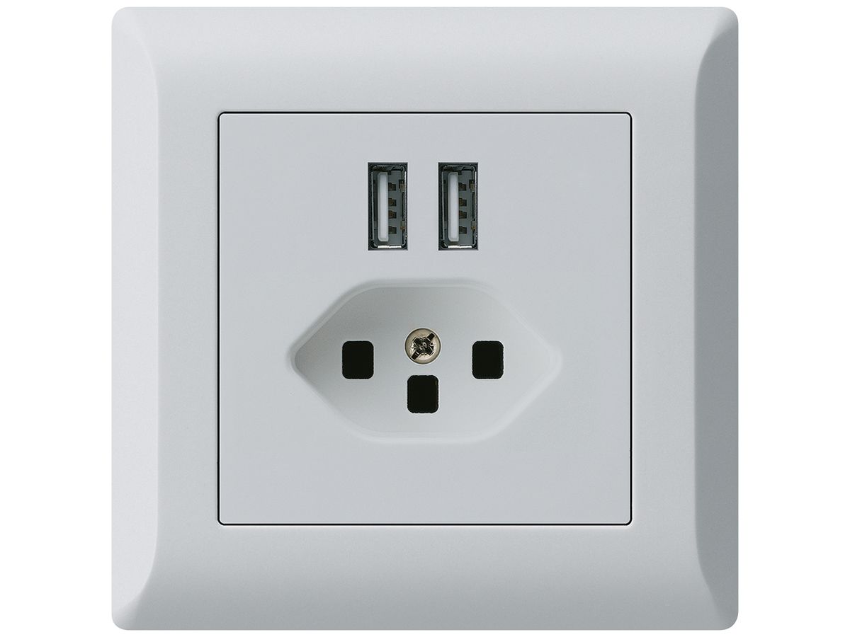 UP-Steckdose 2×USB & T23 kallysto.line 2400mA hellgrau