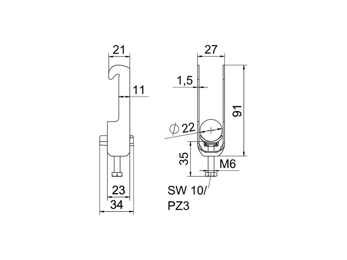 Schnellverleger BET 2056 W-Fuss Kunststoff 16…22mm 1×Kabel Stahl tfZn