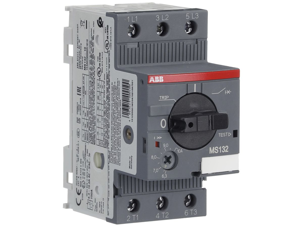 REG-Motorschutzschalter ABB MS132, 4kW AC-3 (6.3…10A) 3L Schraub