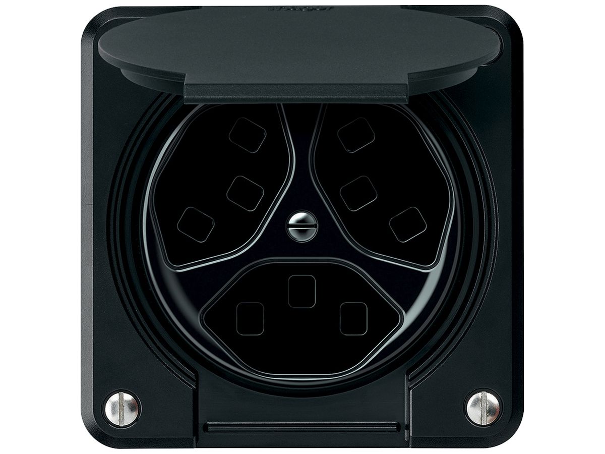 UP-Steckdose robusto 3×T23 16A 250V 86×86mm IP21 schwarz