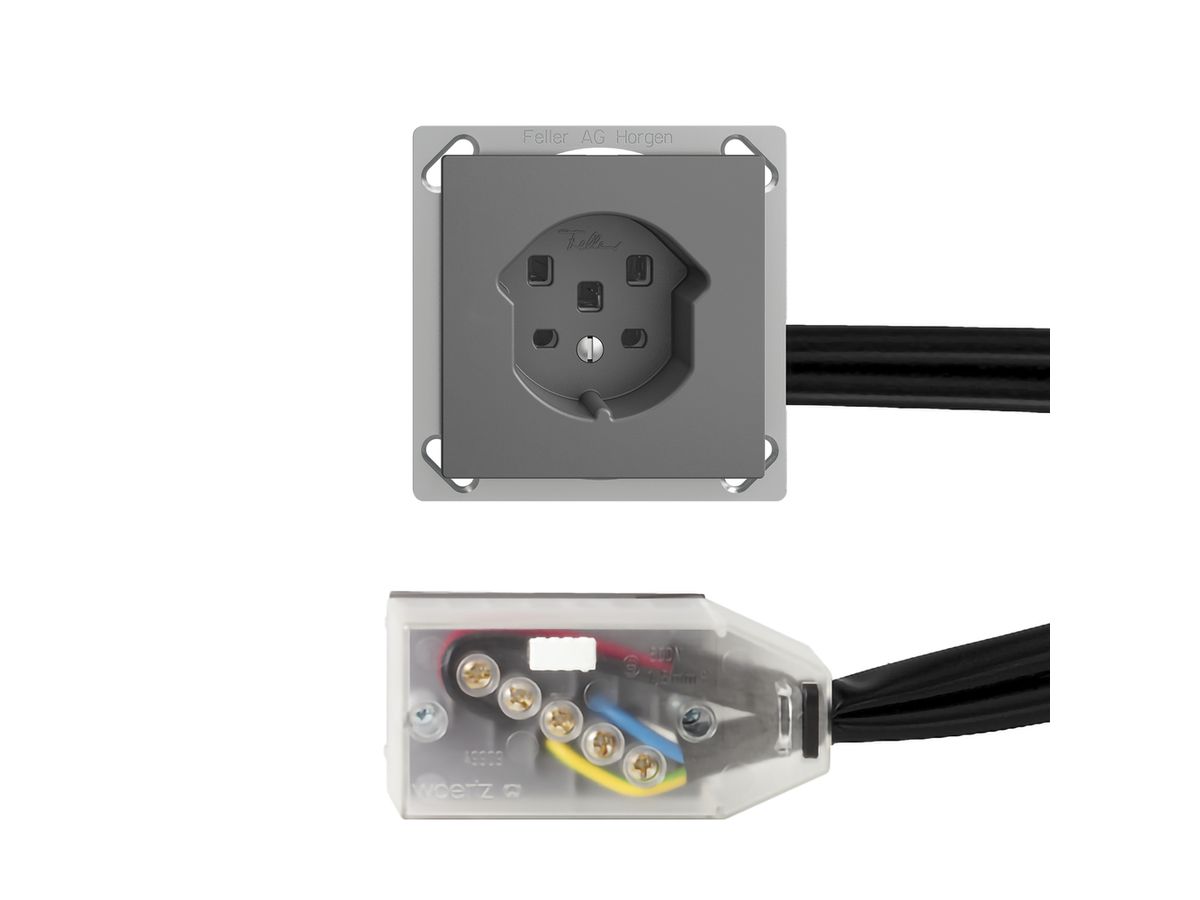 EB-Steckdose EDIZIOdue T25 16A dunkelgrau für Flachkabel Technofil