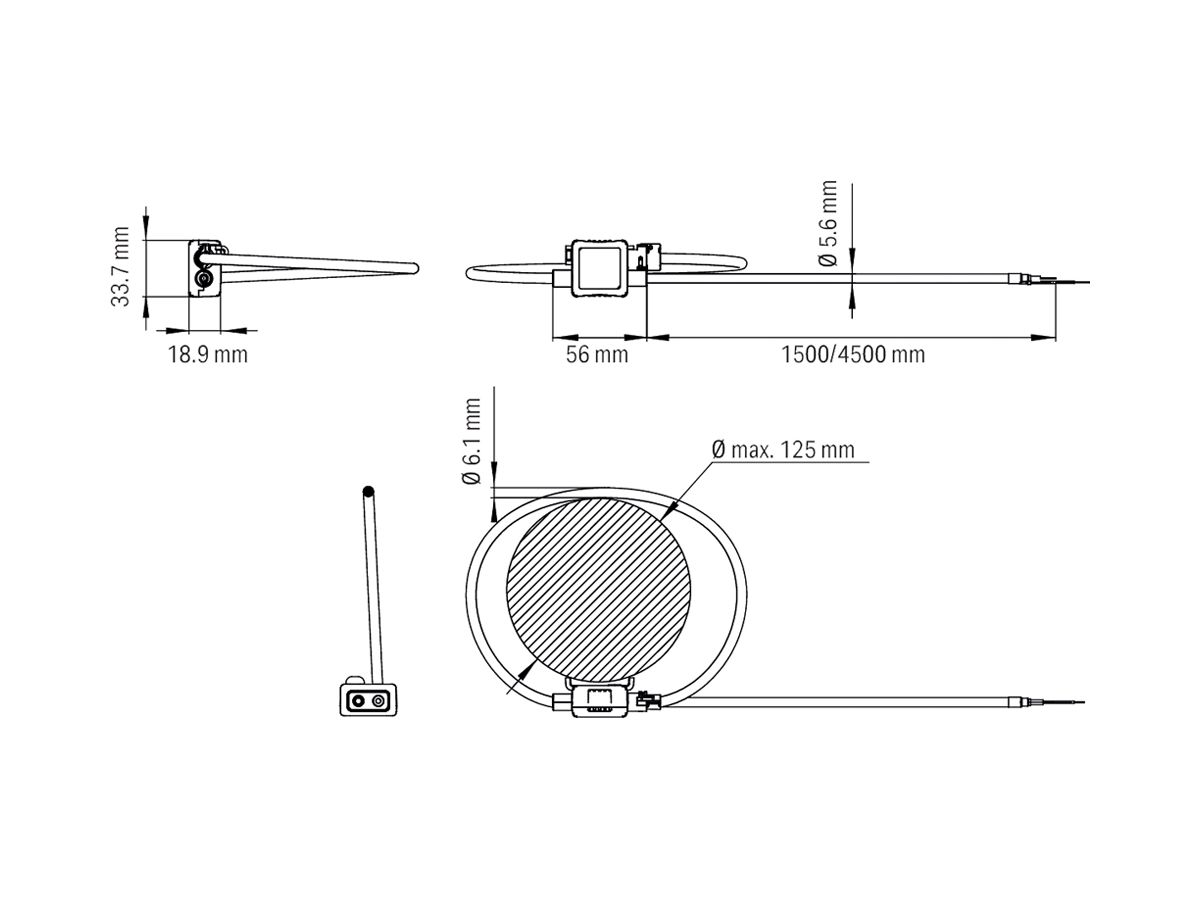 Rogowski-Spule WAGO 4000A 22.5mV/kA Durchführung für Messleiter 125 mm L=1.5m