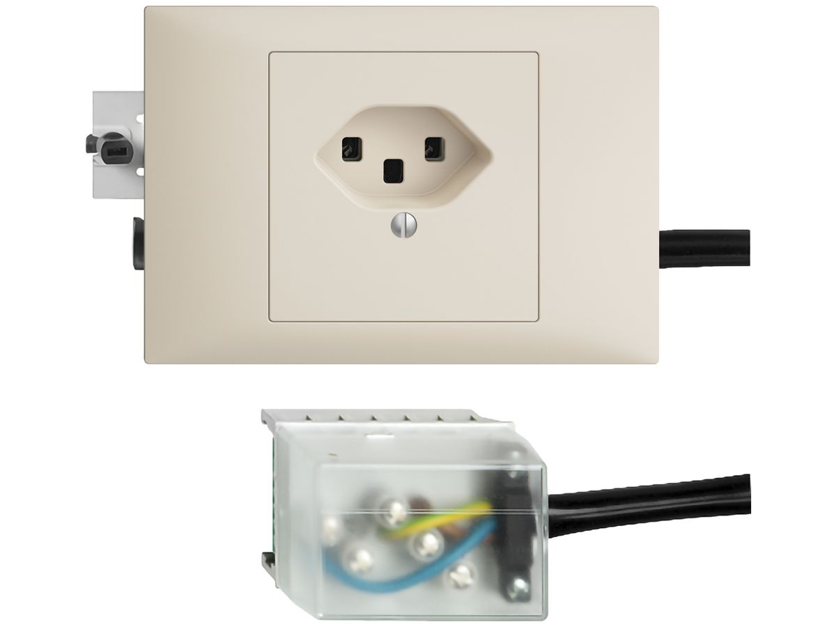 EB-Steckdose T23 L3 EDIZIOdue crema, 49…69mm für Flachkabel Powerbus