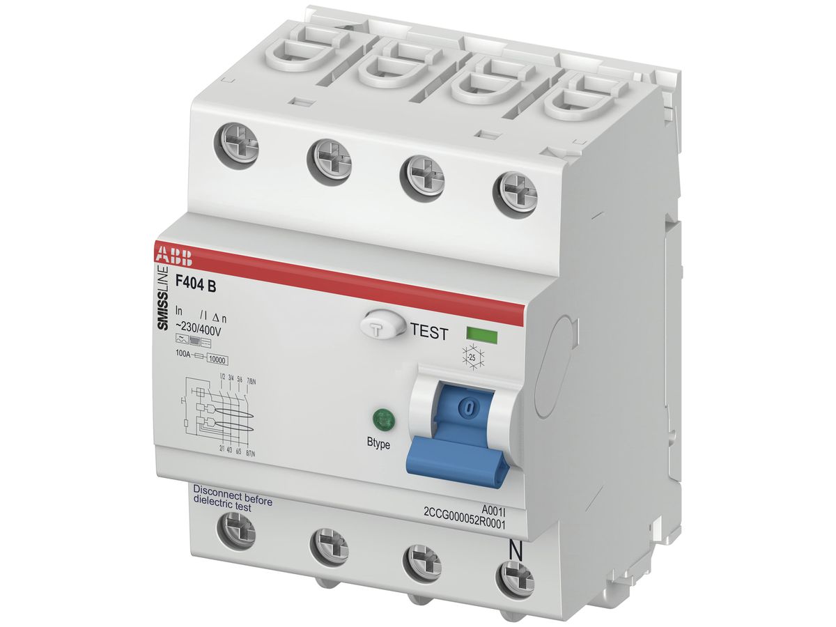 Fehlerstromschutzschalter ABB SMISSLINE TP 4P 25A 30mA Typ B 0…2kHz